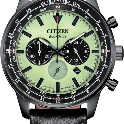 Citzen Men's Eco-Drive Weekender Sport Casual, Black Stainless Steel Watch, Black Leather Strap, Chronograph (Model: CA4505-21X)