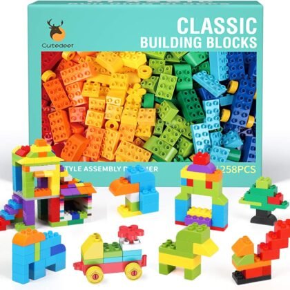 Cutedeer 258 Piece Classic Big Building Blocks Set for Kids Toddlers Compatible with All Major Brands, Large Building Bricks STEM Toys with Gift Box for All Ages Boys Girls