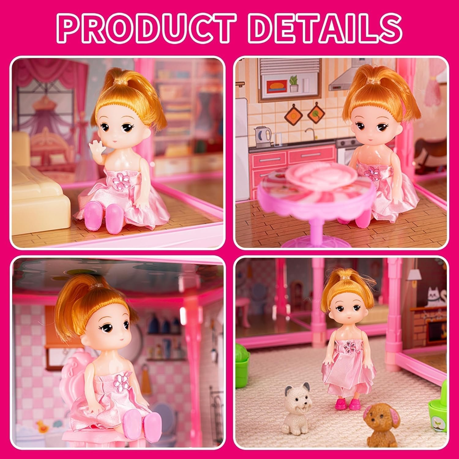 7-Story 29 Rooms Huge Doll House for Girls, Play House Toys Accessories and Furniture, Outdoor Girls Play Set, Pink, 2024 Christmas Toy, Easy Assembly Ideal for Kids - Image 4