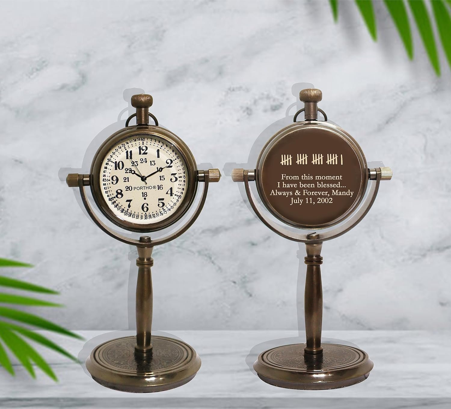 Personalized Anniversary Desk Clock Gift – Customizable Bronze Luxury Office Decor, Traditional Engraved Gift for Men & Women, Gift for Couples, Wedding Gift for Spouse