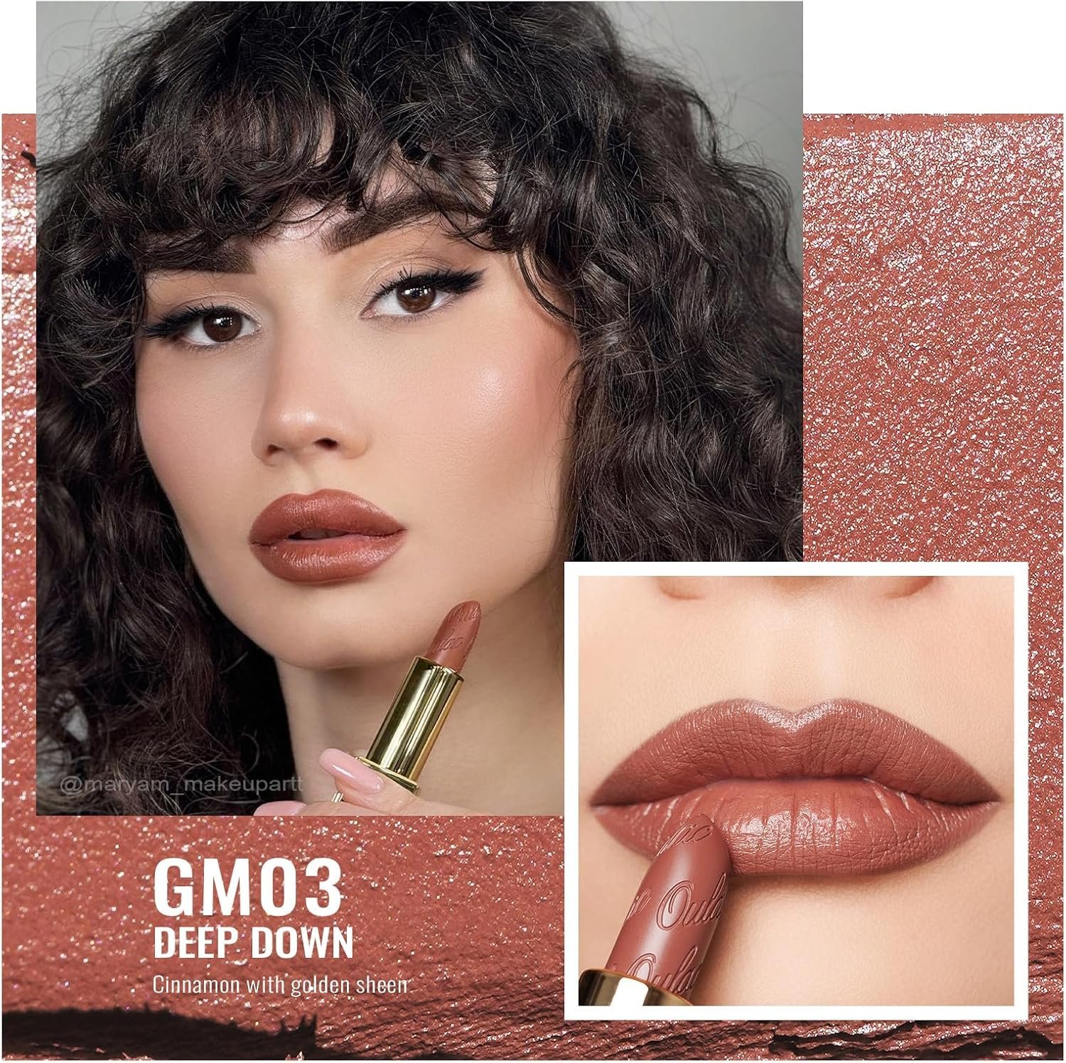 Oulac Matte Cinnamon Lipstick with Glow Metallic Finish - Vegan Lipstick for Women, Creamy Texture, Hydrating Clean Beauty Formula, High-End Magnetic Hook Design, GM03 Deep down - Image 2