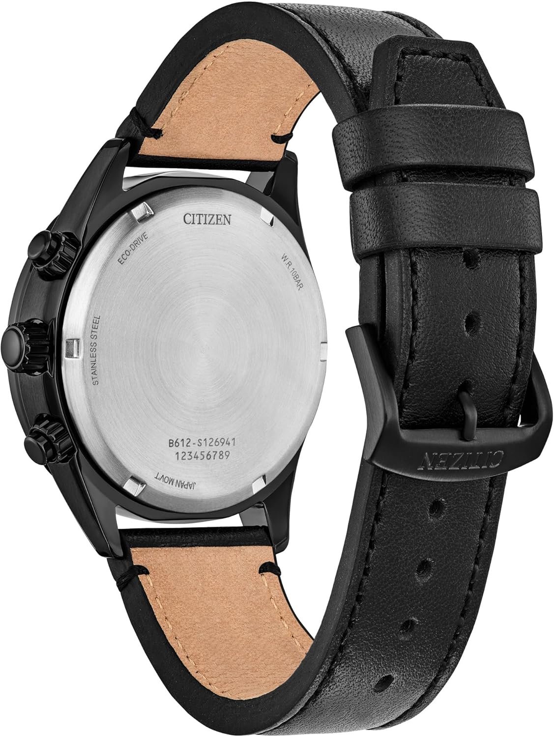 Citizen Men's Eco-Drive Weekender Sport Casual, Black Stainless Steel Watch, Black Leather Strap, Chronograph (Model: CA0775-01E) - Image 3