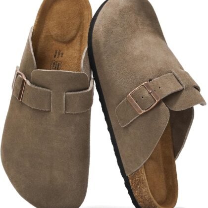 Project Cloud Mens Clogs - 100% Full Grain Genuine Leather Memory Foam Clogs for Men Arch Support Cork Footbed - Non Slip Platform Mules (Brooklyn)