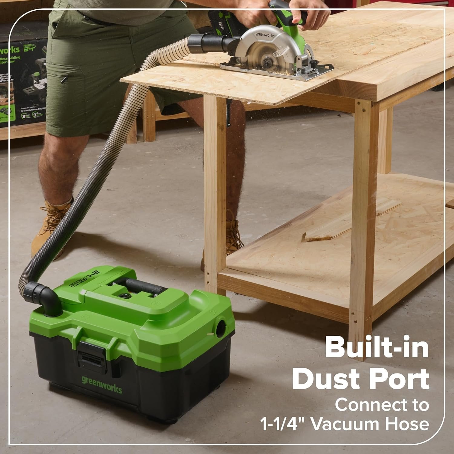 GREENWORKS 24V (4-TOOL) Combo (1/2” Drill + 1/4” Impact Driver + 6.5” Circular Saw + 200Lm Flashlight), 4.0Ah + 2.0Ah Batteries (24,000mAh Power Bank), (2) Braided Cables, 65W Rapid Charger - Image 19