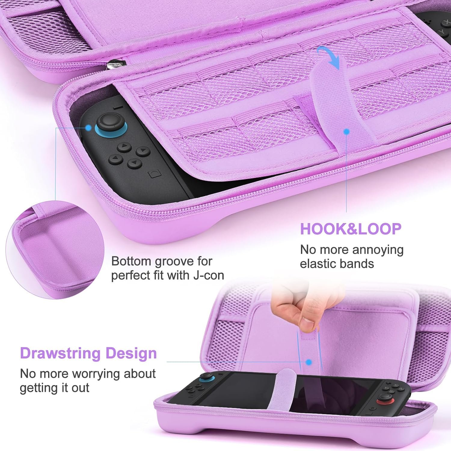 Younik Switch 2 Accessories Bundle, 15 in 1 Purple Switch 2 Accessories Kit for Girls Include Switch 2 Carrying Case, Shoulder Strap, Wrist Strap & Stickers, Protective Case for Switch Console & J-Con - Image 7