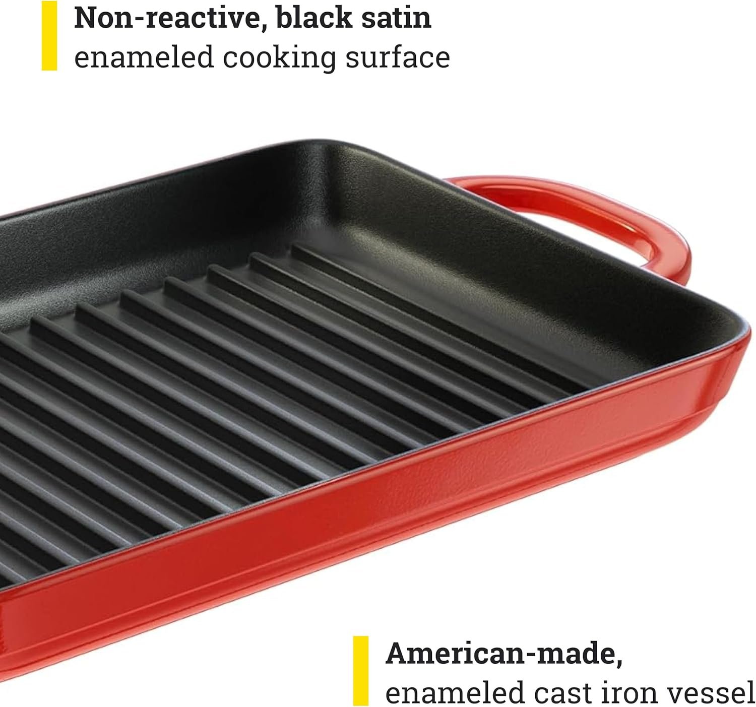 Lodge 12.5 x 8 Inch Enamel Cast Iron Grill Pan - Dual Assist Handles - Use in the Oven, on the Stove, on the Grill, or Over a Campfire - Red - Image 3