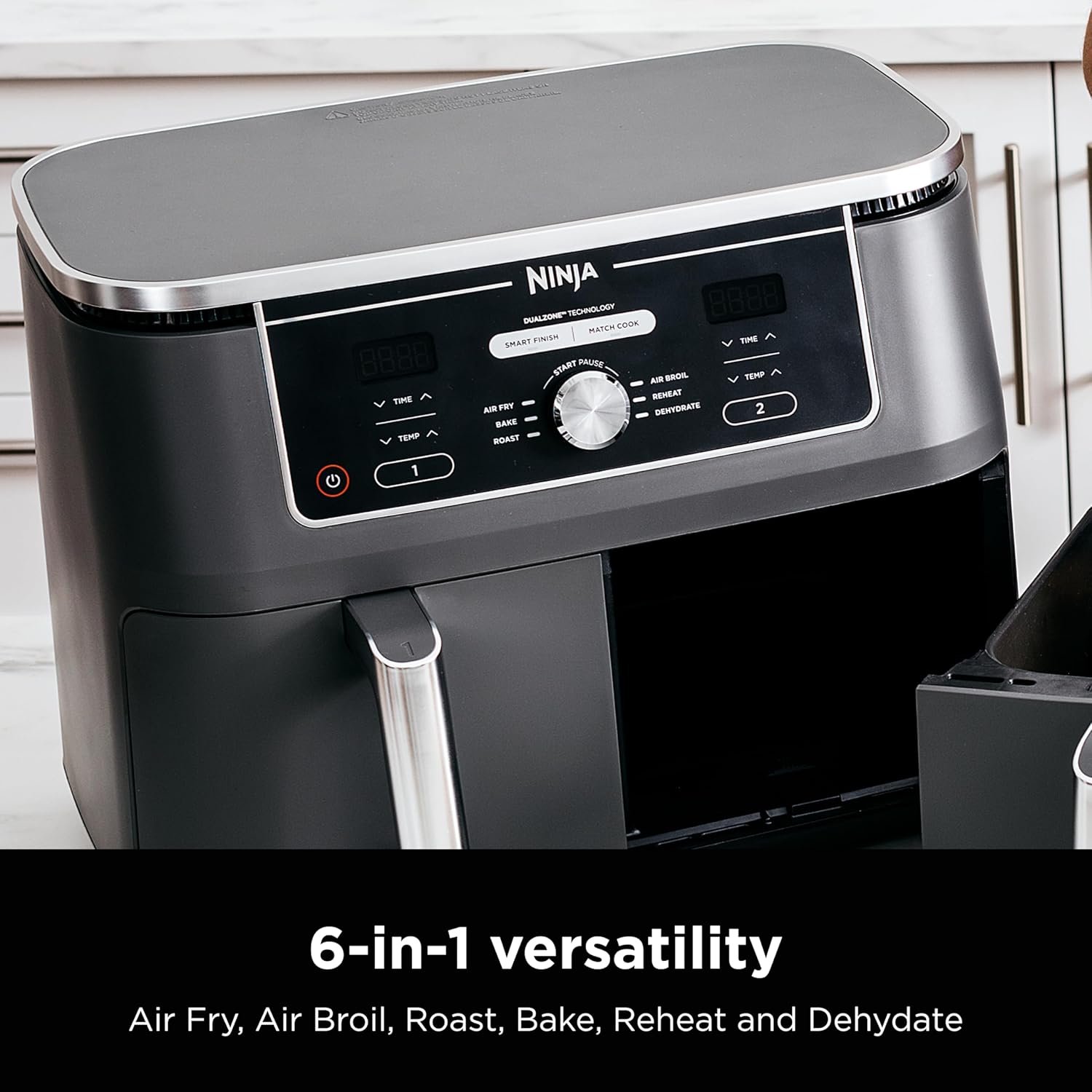 Ninja DZ401 Foodi 10 Quart 6-in-1 DualZone XL 2-Basket Air Fryer with 2 Independent Frying Baskets, Match Cook & Smart Finish to Roast, Broil, Dehydrate for Quick, Easy Family-Sized Meals, Grey - Image 7