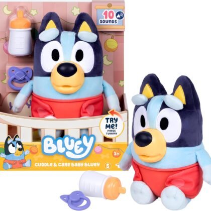 Bluey Care and Cuddle Soft Baby Toy Plush, 11”, Interactive Electronic Baby Plush Toy with 10 Different Sounds, Cuddly Soft Toys for Ages 3+