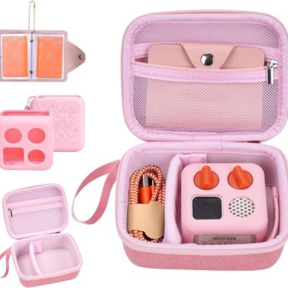 YouKnow Hard Case and Silicone Cover for Yoto Mini Player, Kids Audio Music Accessory with Card Case Holder for up to 10 Cards (Pink)