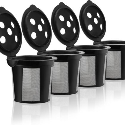 4 Reusable K Cups for Keurig K Supreme, K Supreme Plus, K Slim with Multistream Technology, K-Duo Hot & Iced Single Serve (Gen 2) - 4 Black Refillable Kcups Coffee Filters for Keurig Coffee Makers