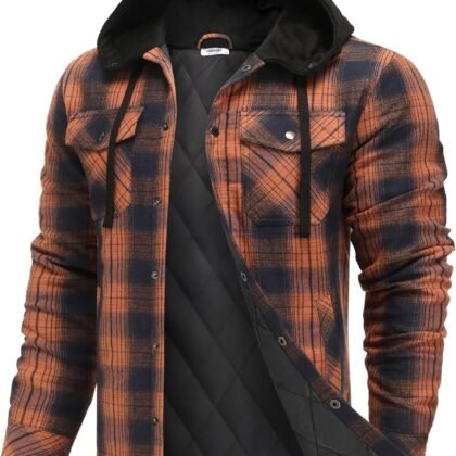 COOFANDY Flannel Jacket for Men Quilted Lined Shacket Long Sleeve Button Down Hoodie Shirt Jackets