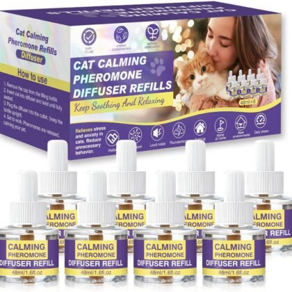 Cat Calming Diffuser Refills, 8 Pack Pheromones for Cats Refill Long-Lasting 240-Day Supply Pheromone to Calm Cat Soothing Anxiety Stress 48 ml/Bottle Compatible with Most Diffusers Plug in