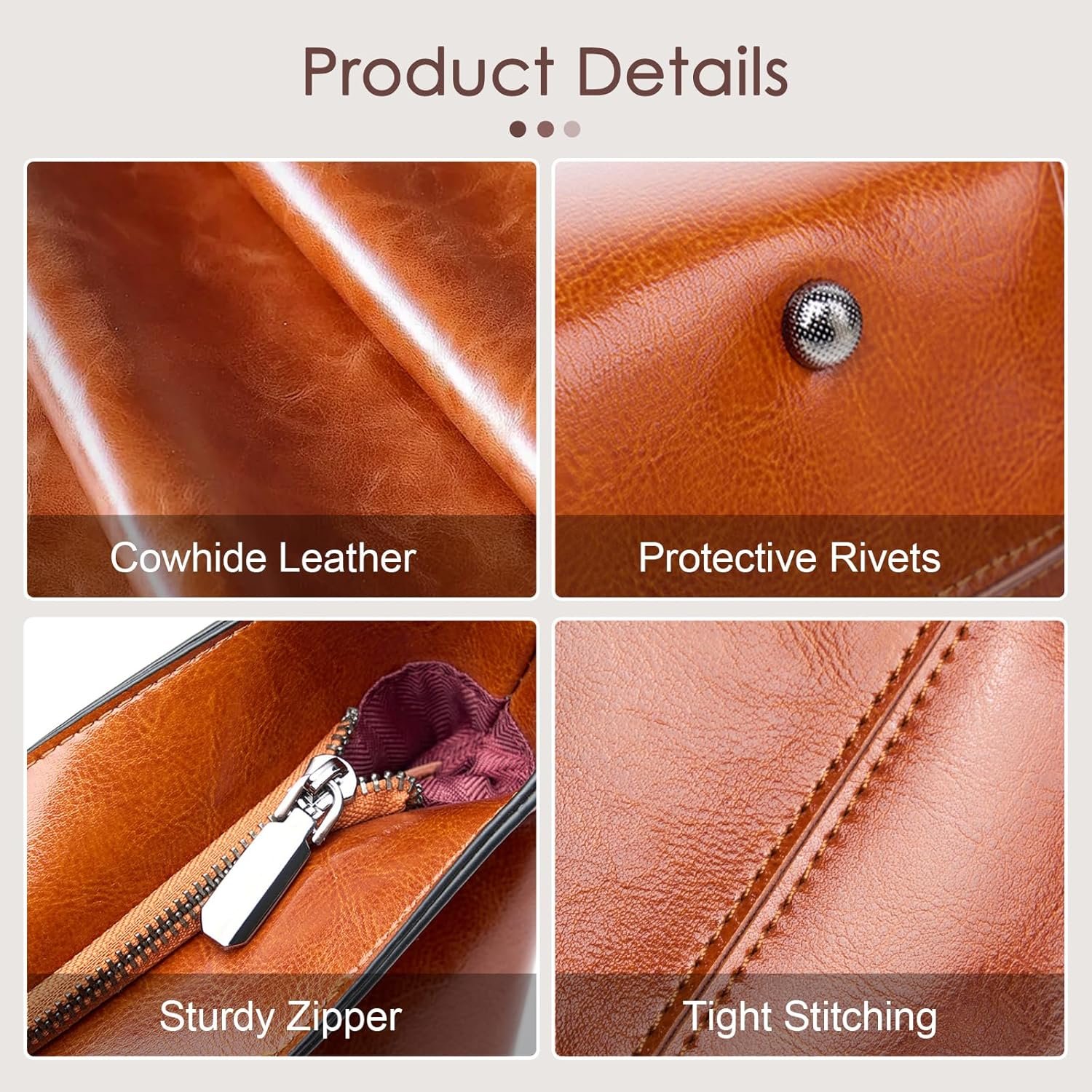 MFFOR Genuine Leather Tote Bags, Shoulder Bag for Women, Top Handle Handbag Large Capacity, Work Tote Purse - Image 4