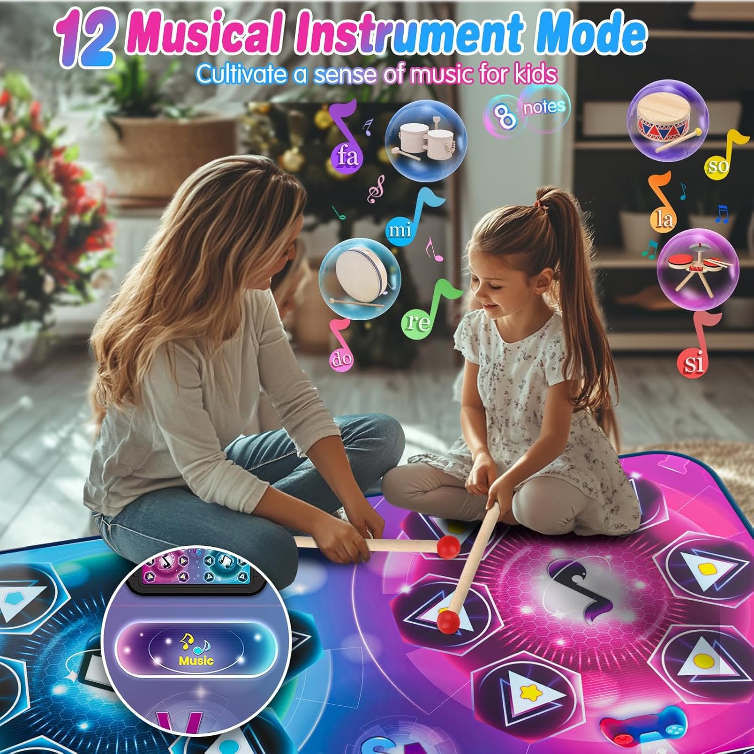 Dance Mat Toy Gift for Kids ages 3-12, Dancing Music Playmat with 12 Key, Large Size (59*38 in), Double User Challenge Game Christmas Birthday Gift for Girls Boys 5 6 7 8 9 10 11 12 Year Old - Image 5