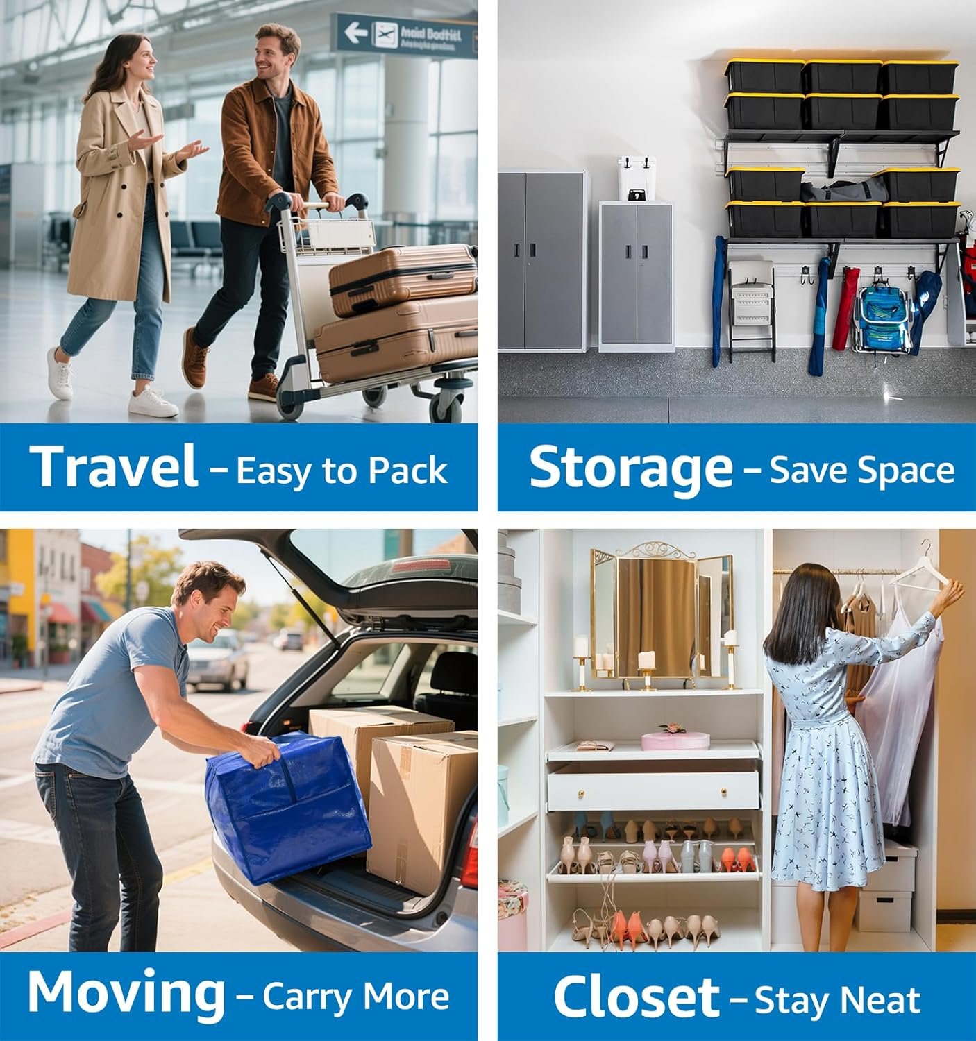 6 Pack Large Moving Bags Heavy Duty – Reusable Storage Bags with Zippers & Handles | Extra-Large Packing Bags for Moving Boxes, Clothes, Bedding, Holiday Décor & Home Storage - Image 7