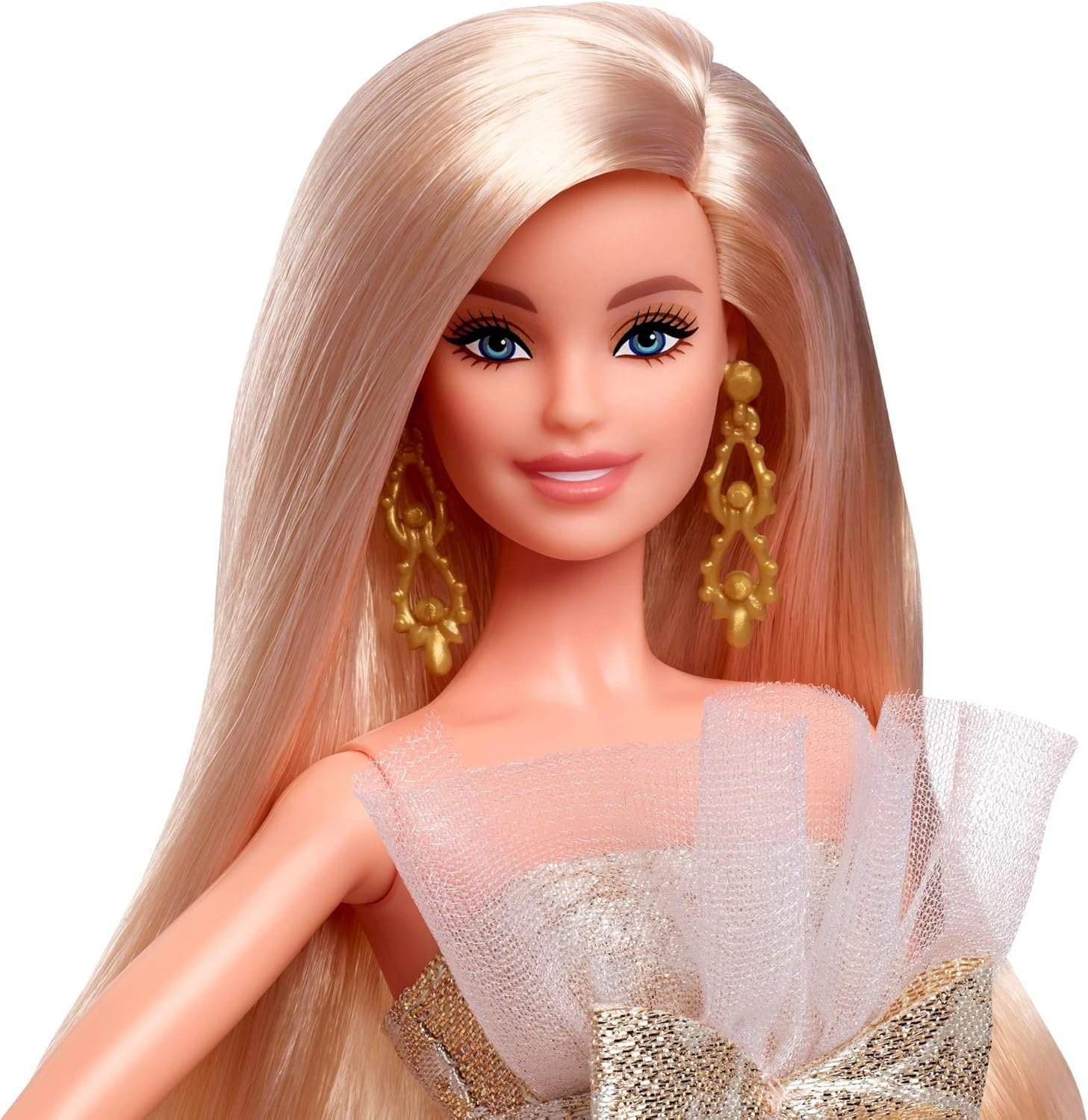 Barbie Signature 2025 Holiday Blonde Fashion Doll Wearing Silver & Gold Gown, Seasonal Collector in Displayable Packaging & Stand - Image 3
