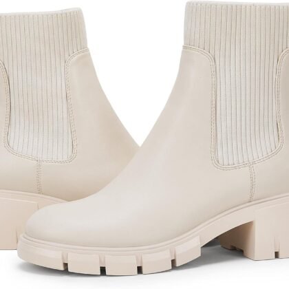 Ruanyu Womens Platform Ankle Boots Elastic Chunky Block Heel Chelsea Booties Lug Sole Non-Slip Combat Shoes