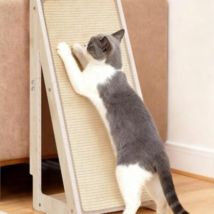 26.4'' Sisal Cat Scratcher Ramp for Indoor Large Cats, Vertical Scratching Post, Wooden Cat Furniture
