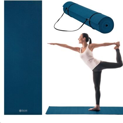 Gaiam Essentials 1/4" Thin (6mm) Yoga & Pilates, Fitness & Exercise Mat with Easy-Cinch Carrier Strap Cusion Support For Fitness and Gym Workouts