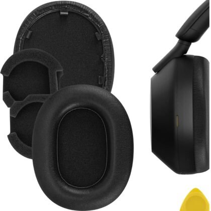 Geekria QuickFit Replacement Ear Pads for Sony WH-1000XM5 (WH1000XM5) Noise Canceling Headphones Ear Cushions, Repair Parts (Black)