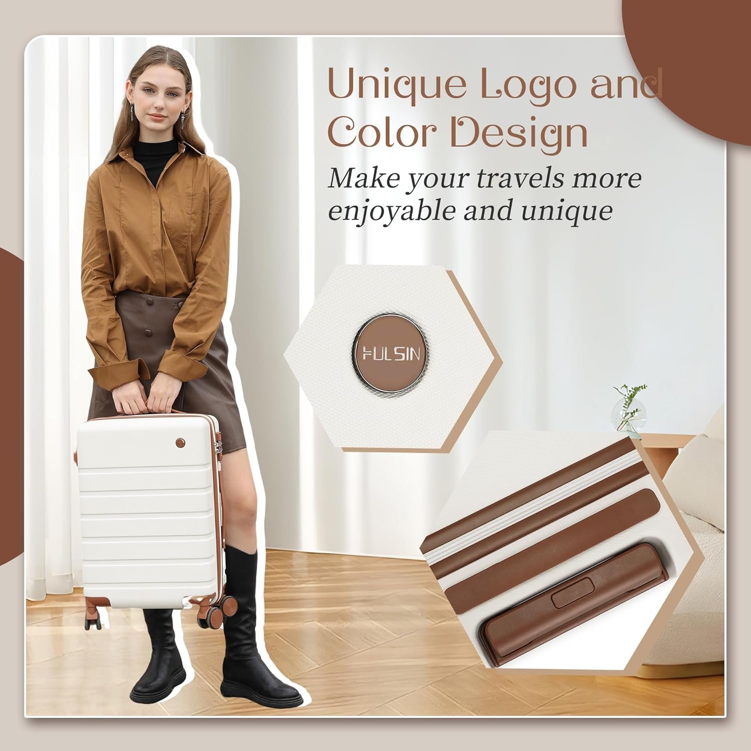 Hulsin Carry on Luggage Suitcase, 22x14x9 Airline Approved 20 Inch Hardside Carry-on Luggage with Spinner Wheels, Hard Shell Luggage with TSA Lock, Hard Case Small Travel Suitcase (White, 20-Inch) - Image 4