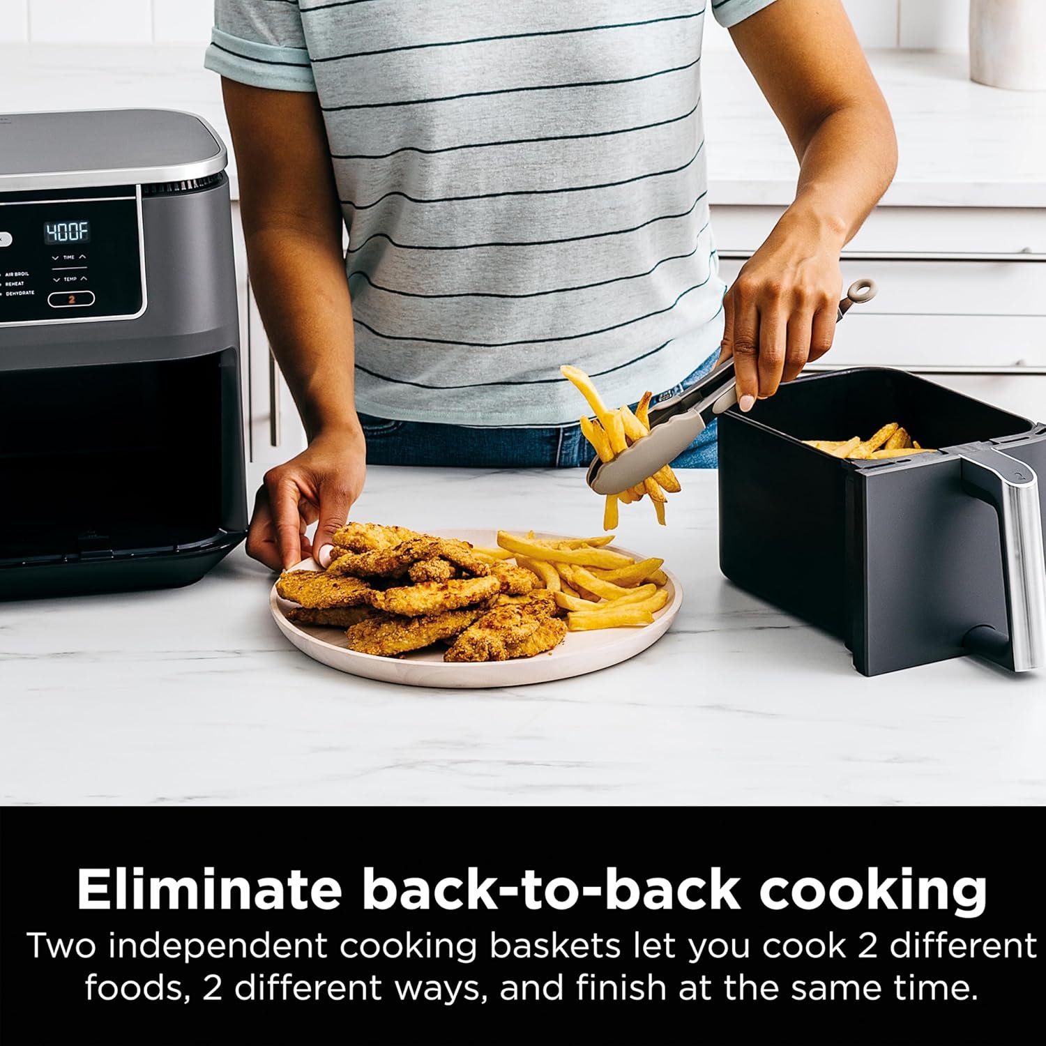 Ninja DZ401 Foodi 10 Quart 6-in-1 DualZone XL 2-Basket Air Fryer with 2 Independent Frying Baskets, Match Cook & Smart Finish to Roast, Broil, Dehydrate for Quick, Easy Family-Sized Meals, Grey - Image 9