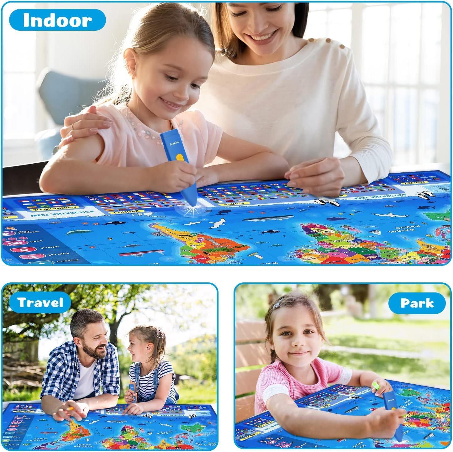 Bilingual Interactive World Map for Kids Learning and Educational Toys, Talking Electronic Kids World Map i-Poster Geography Games Ages 3 to 12 Years Old, Custom Talking Birthday Gifts Card - Image 8