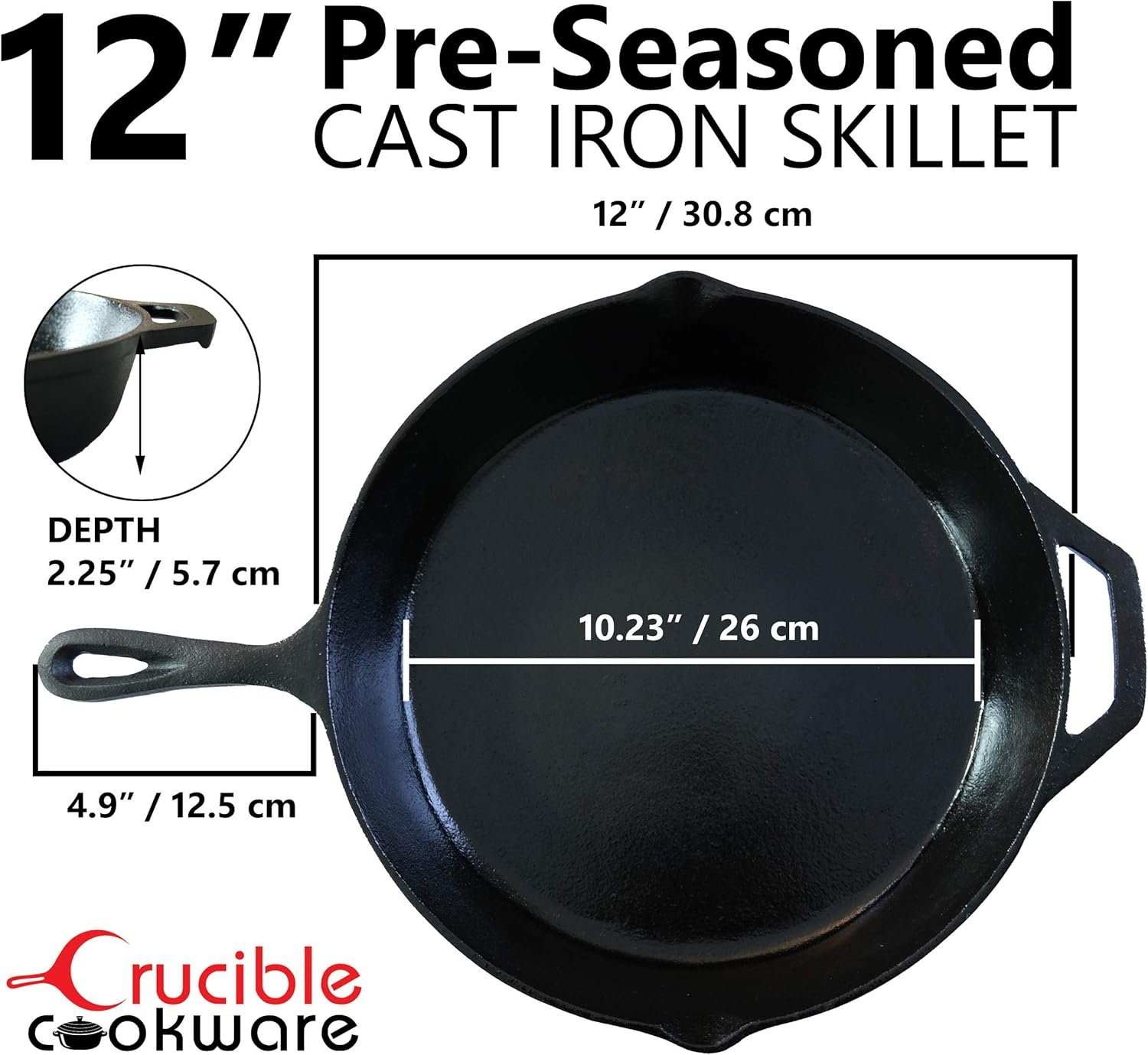 12-Inch & 10.25-Inch Cast Iron Skillet Set (Pre-Seasoned), Including Large & Assist Silicone Hot Handle Holders | Indoor & Outdoor Use - Image 3