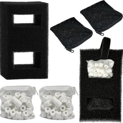 2 Set Aquarium Filter Media Compatible with Fluval SPEC, EVO, Betta and Flex Desktop Aquarium Series, Includes 2 Carbon Filter Refills, 2 Foam Filter A1376, 2 Ceramic Rings & 1 Filter Cord