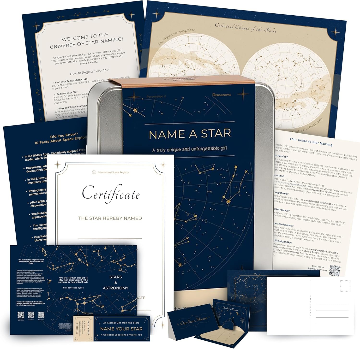 Name a Star Gift Box – Personalized Star Kit, Star Certificate, Galaxy Pass, 3D Greeting Card & Night Sky Poster – Unique Romantic Astronomy Gift for Anniversary or Memorial