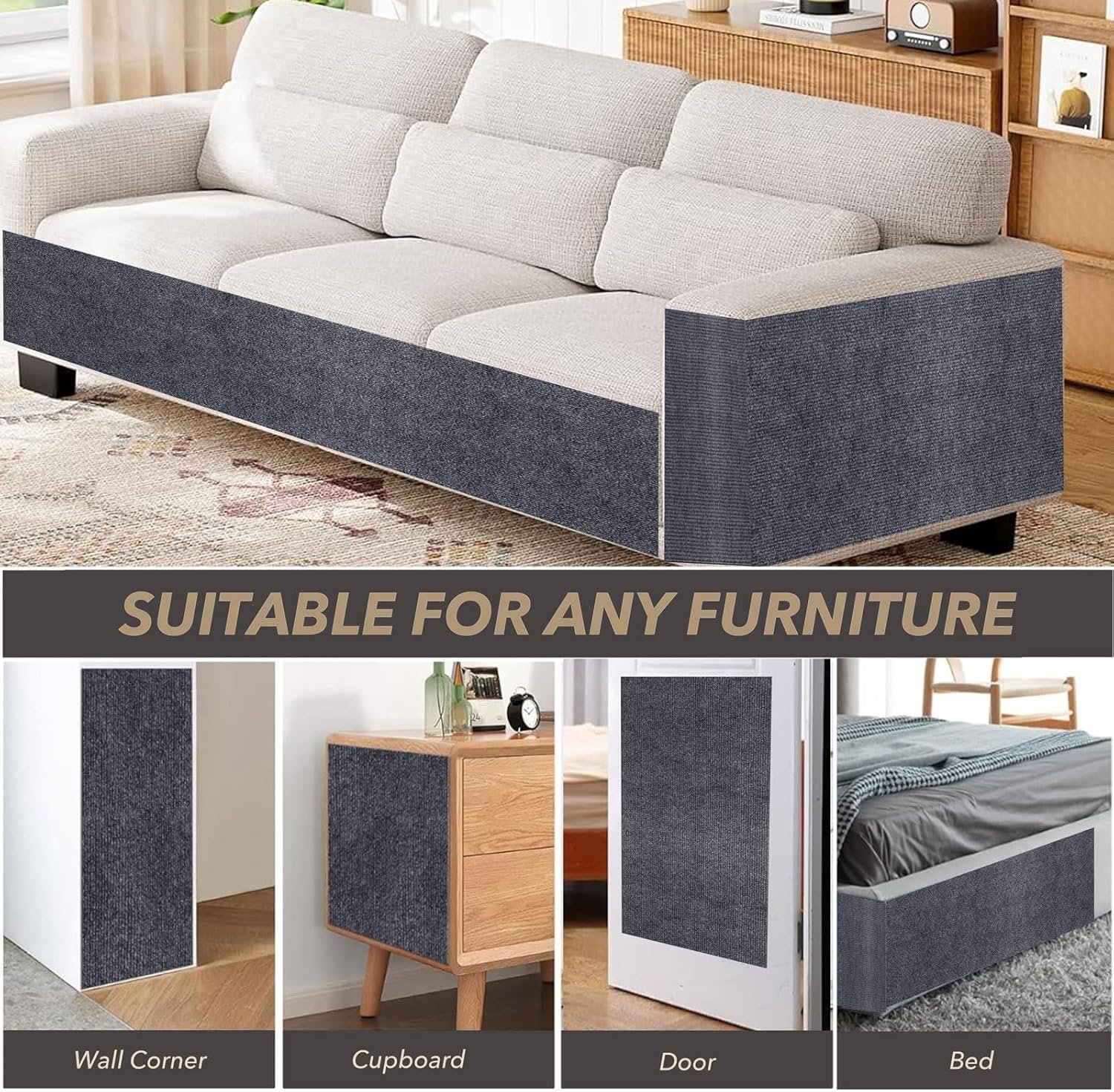 78.7"X15.8" Cat Scratching Mat, Self-Adhesive Cat Scratch Carpet, DIY Cats Scratch Furniture Protector for Couch, Sofa, Wall & Door, Durable Furniture Guards Couch Scratcher from Cats Claws, Dark Grey - Image 7