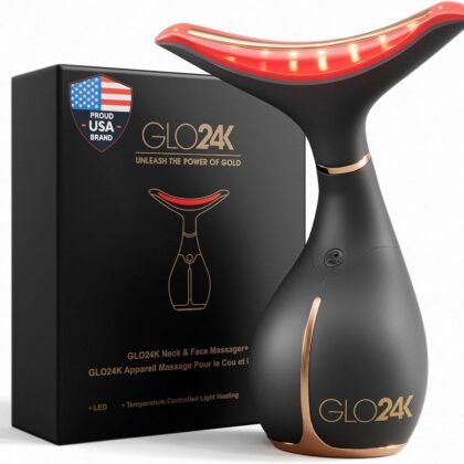 GLO24K Red Light Face & Neck Beauty Device – 3-in-1 Facial Massager Tool with LED & Vibration for Skin Revitalization and Neck Firming