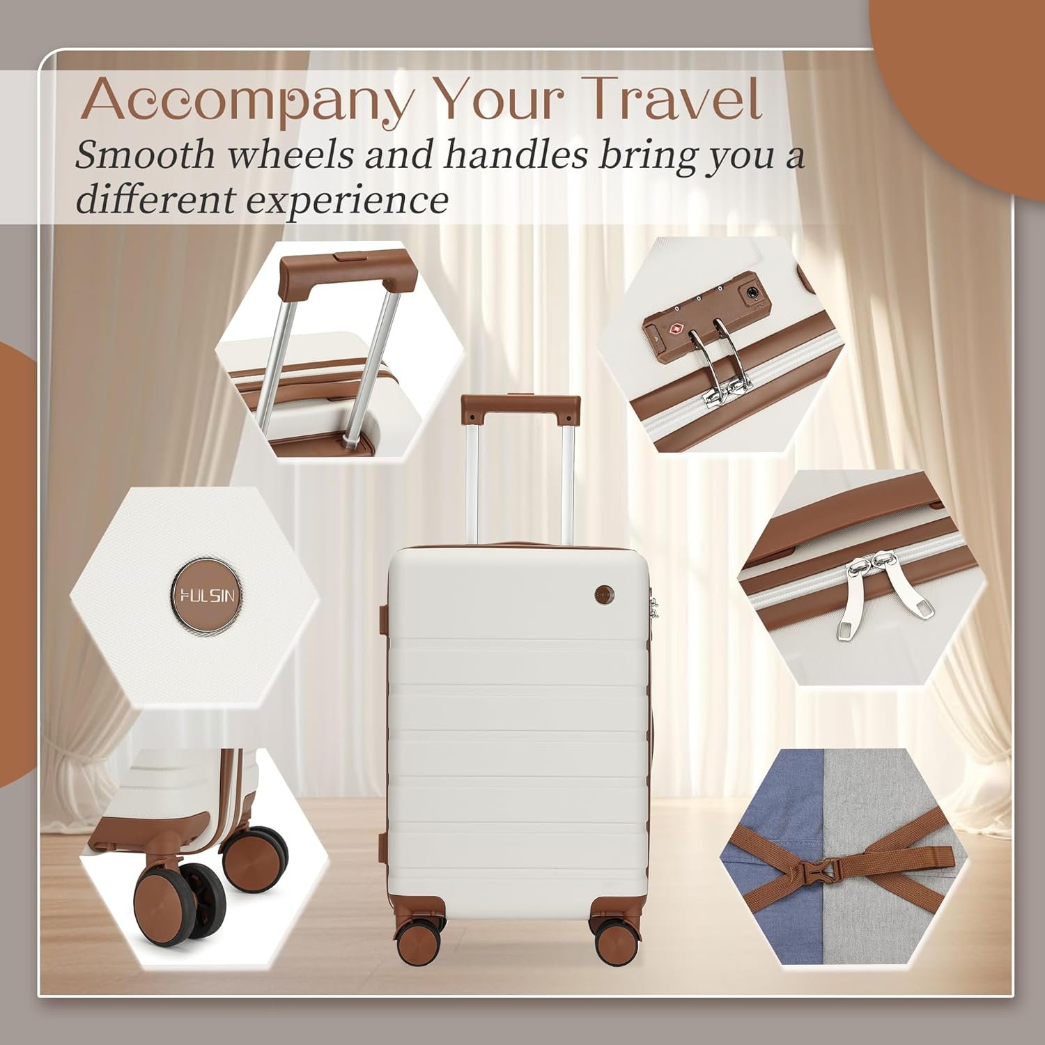 Hulsin Carry on Luggage Suitcase, 22x14x9 Airline Approved 20 Inch Hardside Carry-on Luggage with Spinner Wheels, Hard Shell Luggage with TSA Lock, Hard Case Small Travel Suitcase (White, 20-Inch) - Image 2