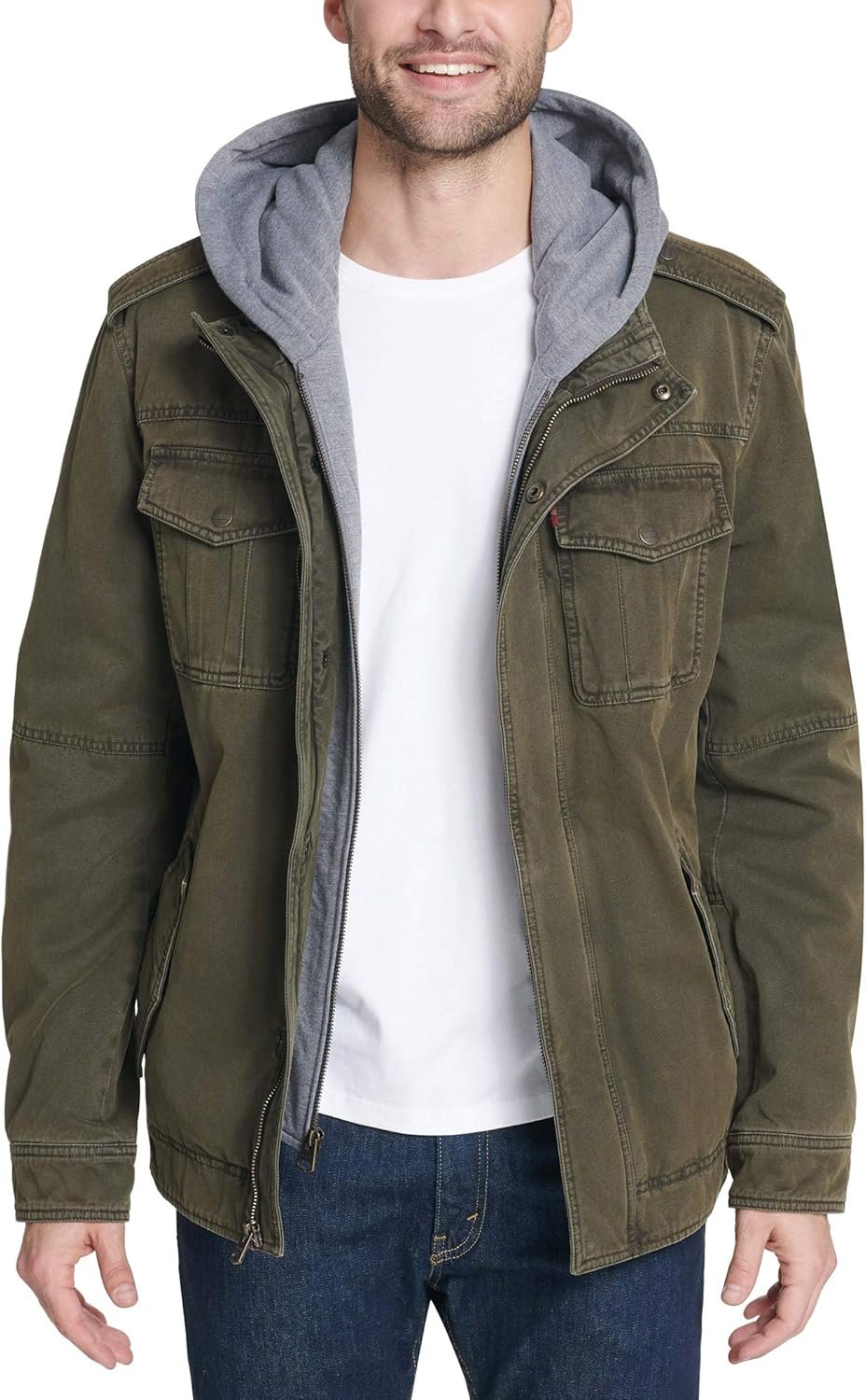 Levi's Men's Washed Cotton Hooded Military Jacket (Regular & Big & Tall Sizes) - Image 2