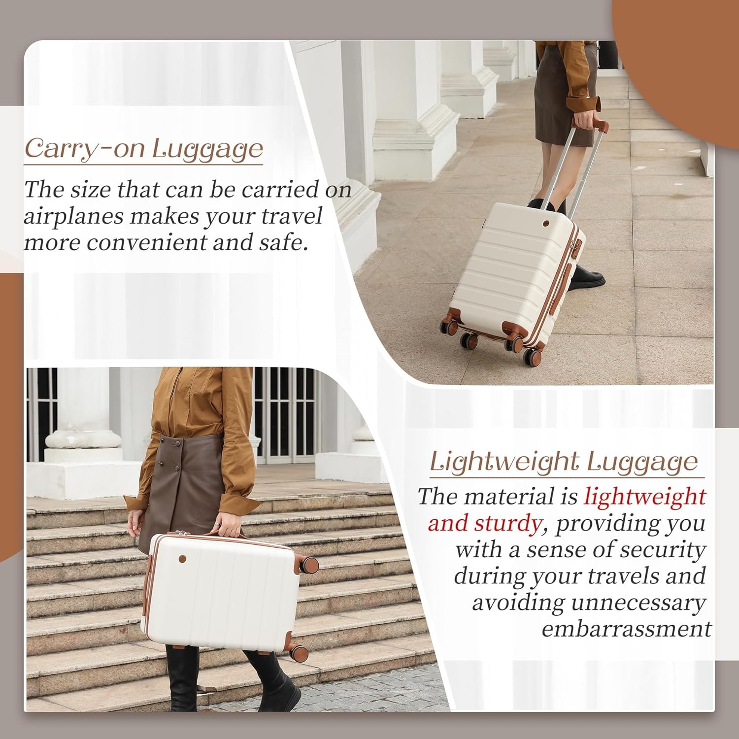 Hulsin Carry on Luggage Suitcase, 22x14x9 Airline Approved 20 Inch Hardside Carry-on Luggage with Spinner Wheels, Hard Shell Luggage with TSA Lock, Hard Case Small Travel Suitcase (White, 20-Inch) - Image 6