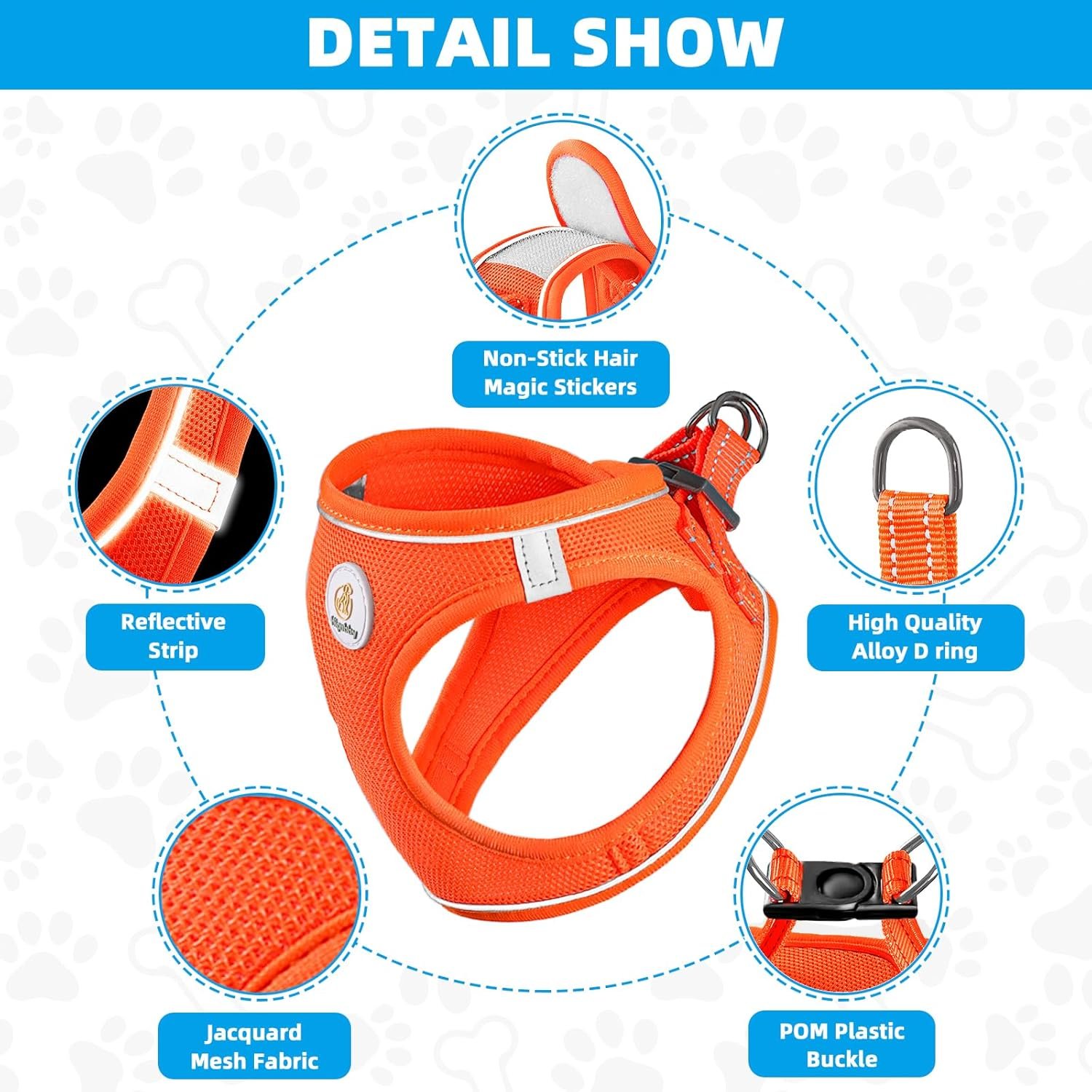 Hipubby Dog Harness and Leash Set, No Pull Soft Mesh Puppy Harness for Small Medium Dogs, Cats - Step in Reflective Breathable Lightweight Vest Harness for Walking, Training - Orange, S - Image 3