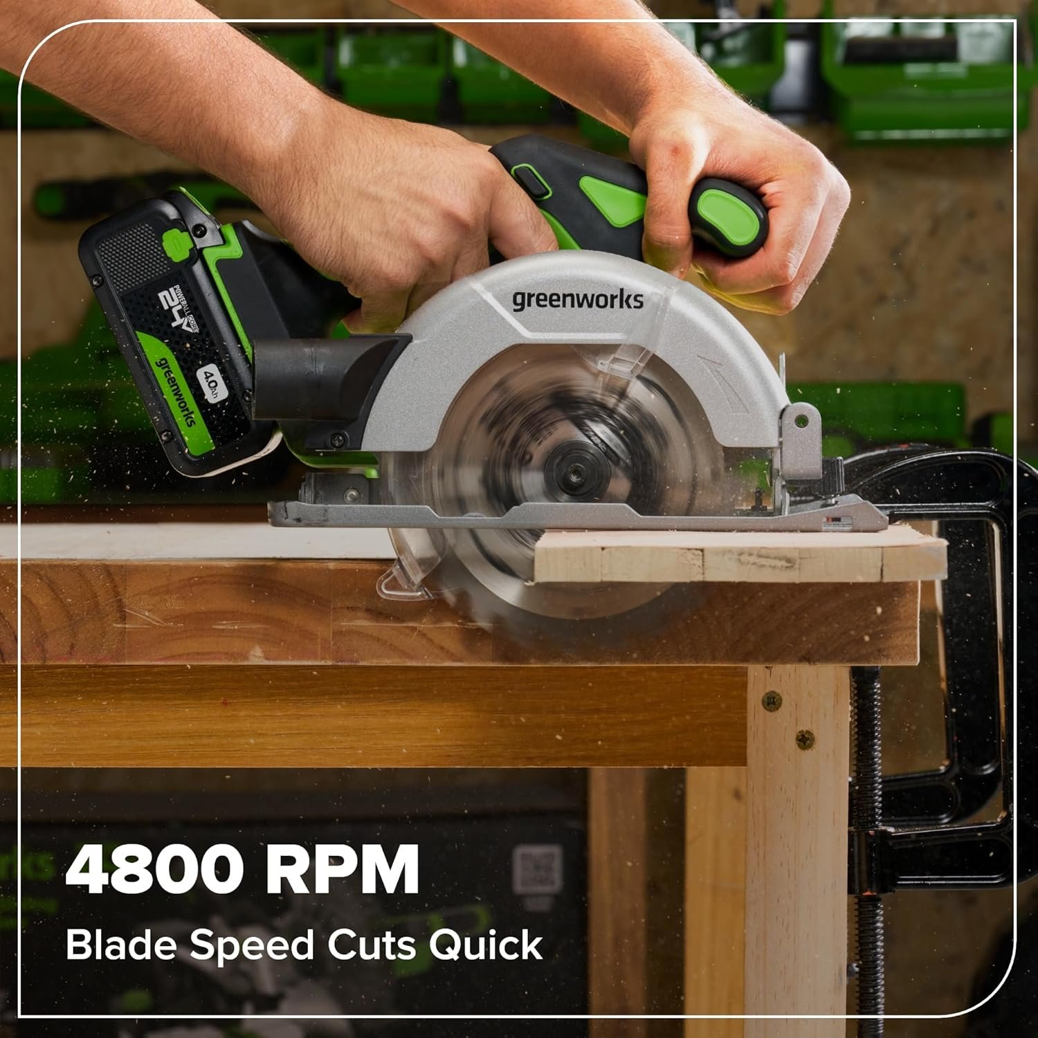 GREENWORKS 24V (4-TOOL) Combo (1/2” Drill + 1/4” Impact Driver + 6.5” Circular Saw + 200Lm Flashlight), 4.0Ah + 2.0Ah Batteries (24,000mAh Power Bank), (2) Braided Cables, 65W Rapid Charger - Image 17
