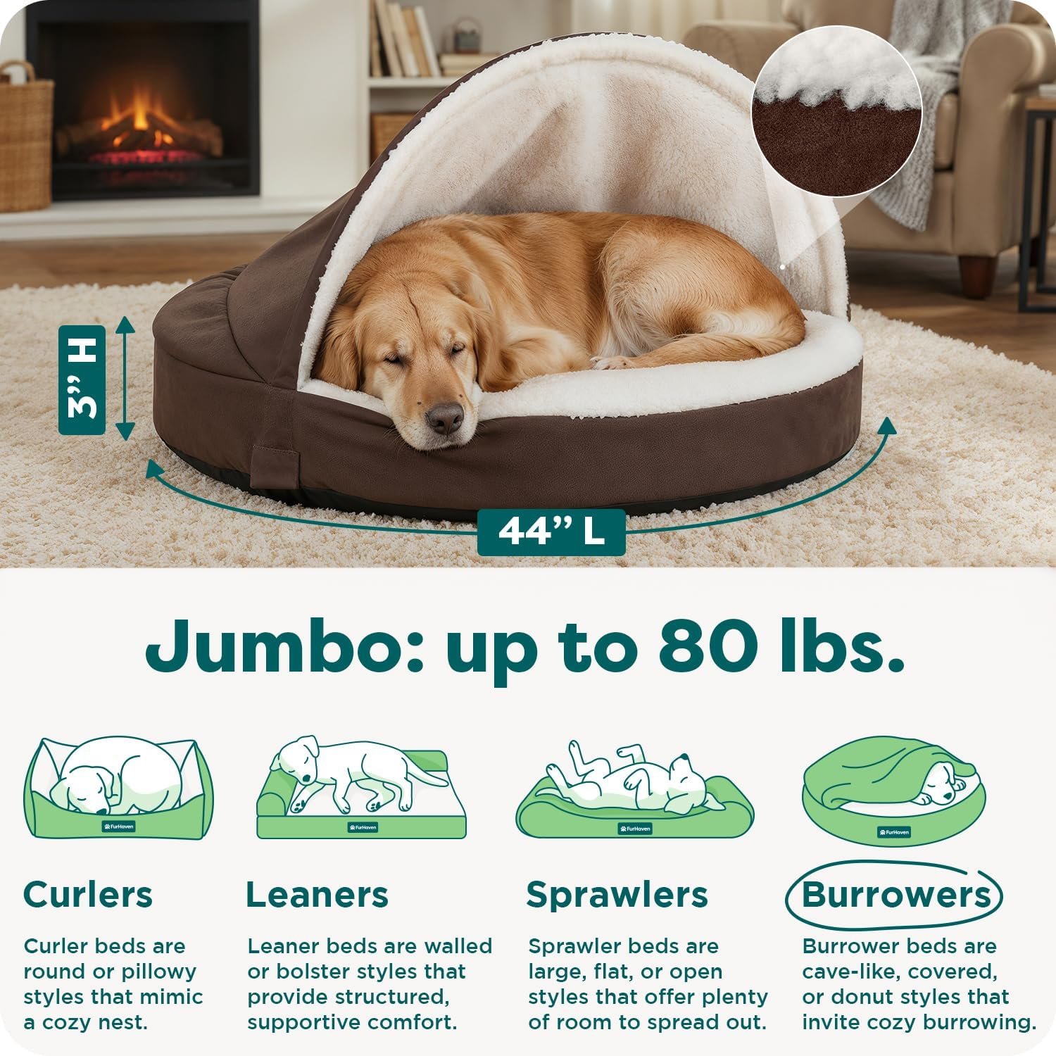 Furhaven 44" Round Orthopedic Dog Bed for Large Dogs w/ Removable Washable Cover, For Dogs Up to 80 lbs - Sherpa & Suede Snuggery - Espresso, 44-inch - Image 3