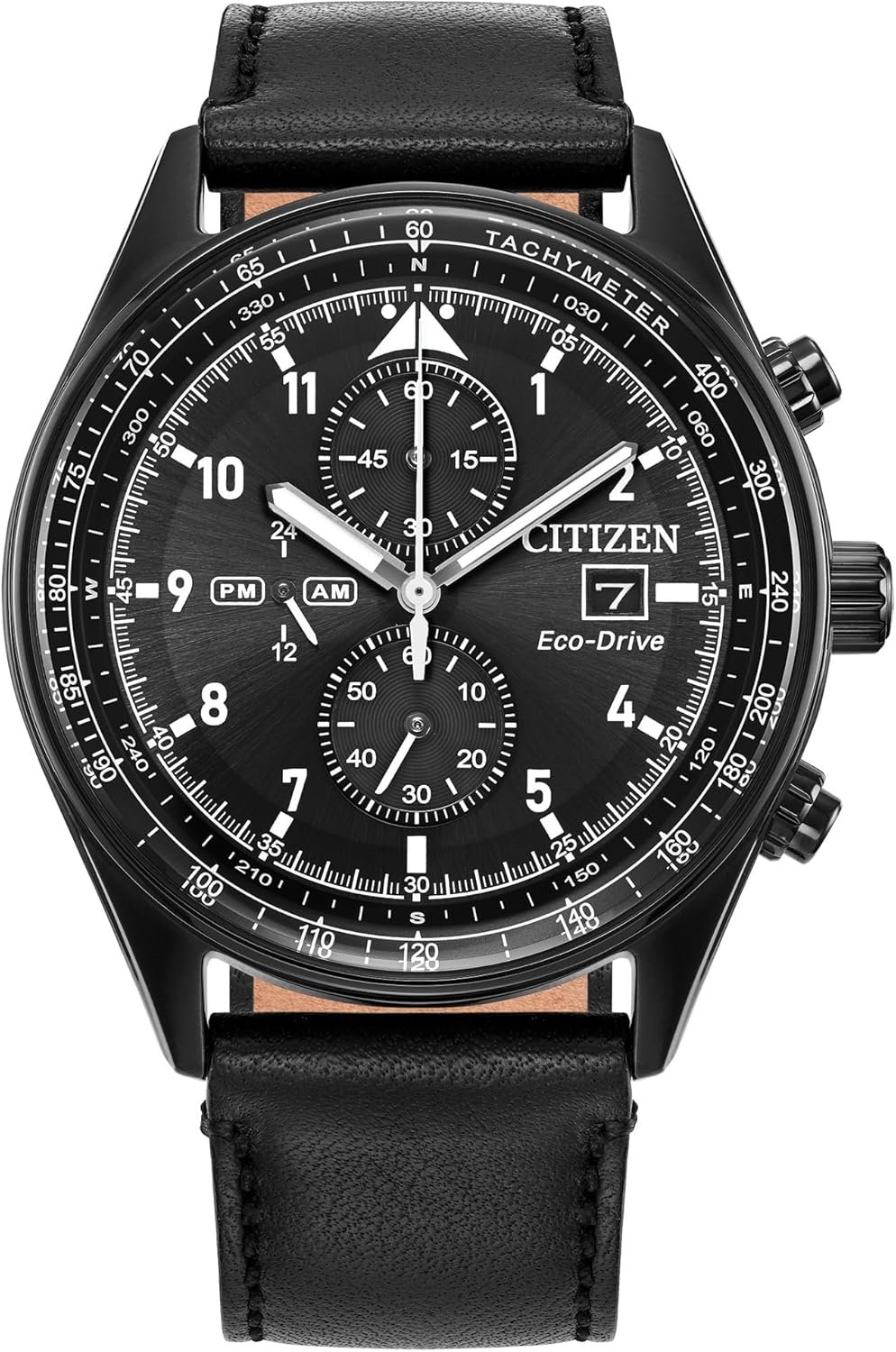 Citizen Men's Eco-Drive Weekender Sport Casual, Black Stainless Steel Watch, Black Leather Strap, Chronograph (Model: CA0775-01E)