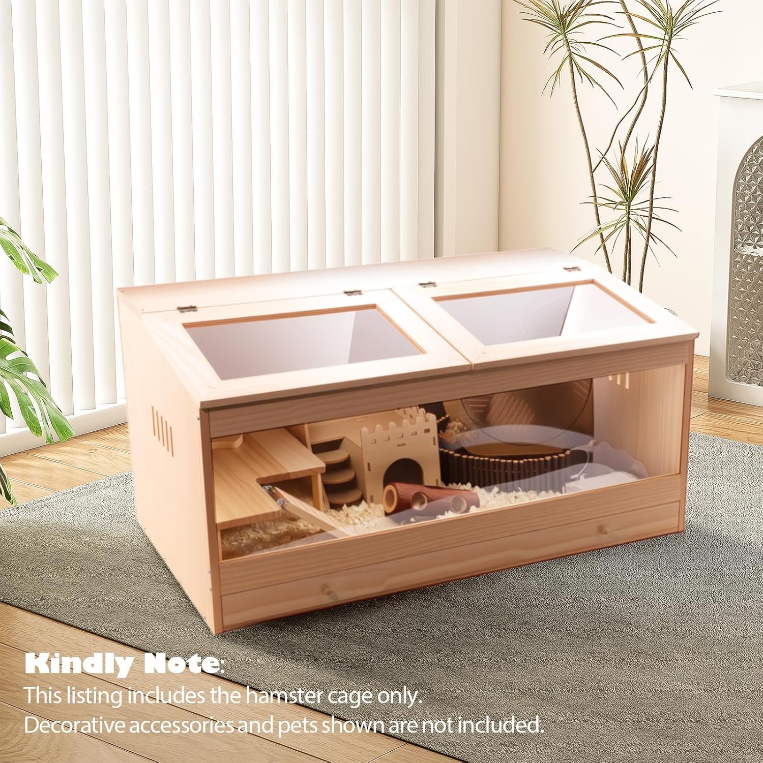31.5 Inch Wooden Hamster Cage with Pull-Out Tray, Small Animal Habitat with Double Skylight Doors for Gerbil, Mouse, Guinea Pig, Rat, No Accessories - Image 2