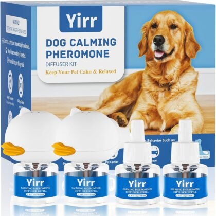 Yirr Dog Calming Diffuser, 6 in 1 Dog Pheromones Calming Diffuser, Relaxing Pheromone for Dogs Relief Stress Anxiety Reduce Aggression Barking, Help Train Dog to Pee, 2 Diffuser 4 Refill(48ml)