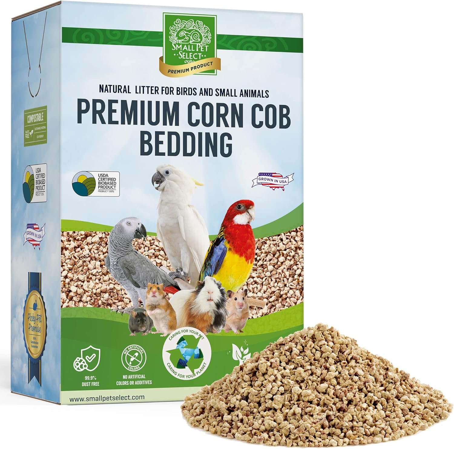 100% Natural Corn Cob Bedding for Pets - Small Pet Select Small Animal & Bird Cage Litter Safe for Hamsters, Guinea Pigs & More -12lb