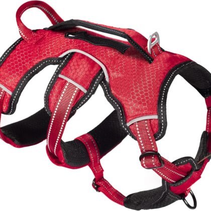 Tuff Pupper Tracker No Escape Dog Harness, Dual Attachment Points, Reflective 3M Stitching, XS - XL, March Red