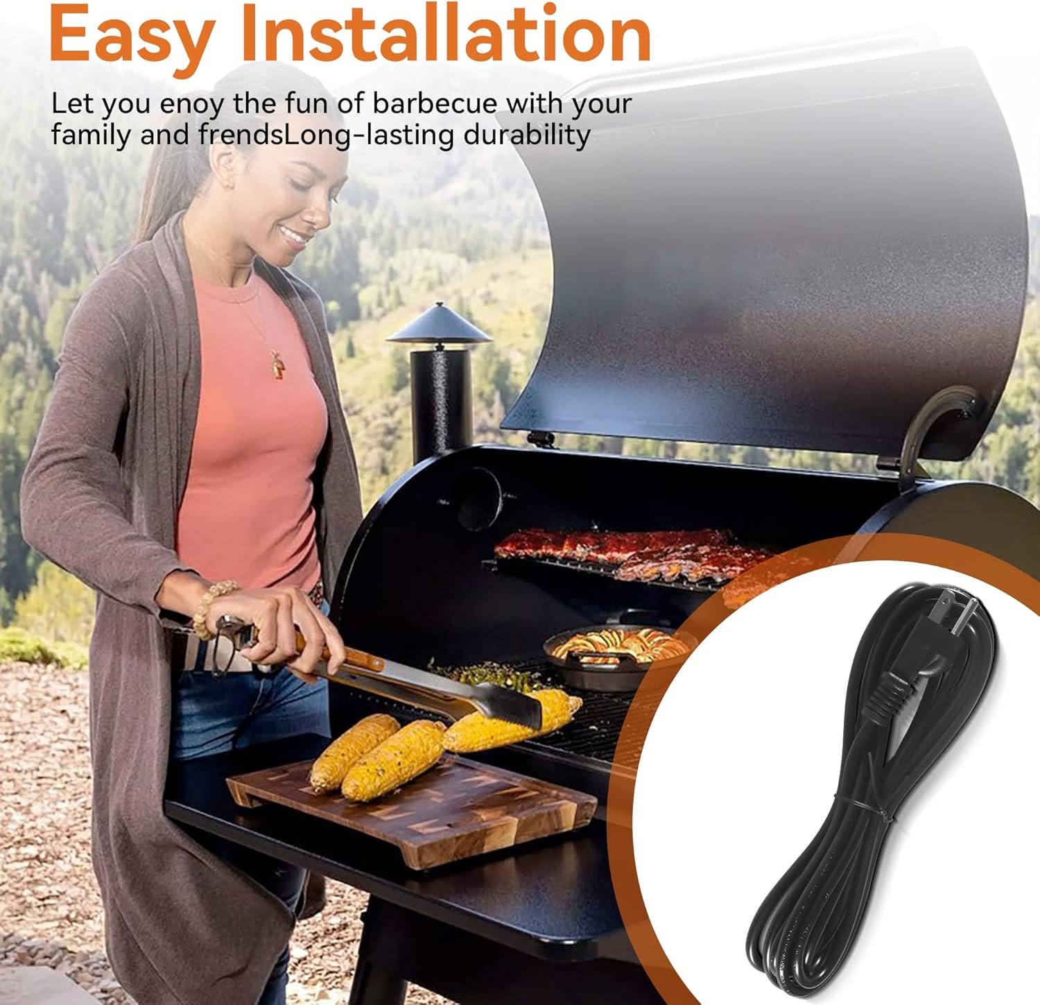 10ft 3-Prong AC Power Cord for Pellet Grills - Compatible with Traeger Ironwood 650/885, Pro 575/780, Timberline 1300/850 (Gen 2 only) - Pellet Smoker Grill Power Cord Kit - Image 4