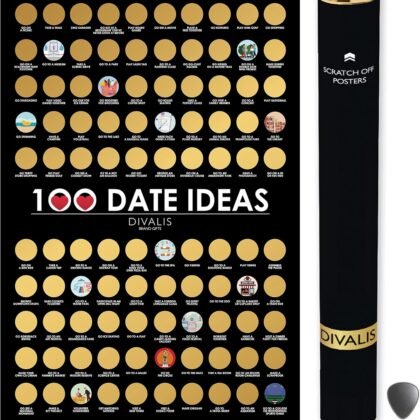 Divalis 100 Dates Scratch off Bucket List - Scratching Adventure Couple Things to Do Poster Scratchable Motivational Archievements Checklist, Black and Gold, L