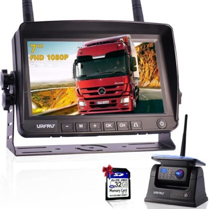 7-inch Wireless Backup Camera for Truck, Magnetic Install, Solar Power, HD Big Screen, Waterproof IP 69, Infrared Night Vision, for Cars SUV RV Camper Pickup Trailer Semi-Truck
