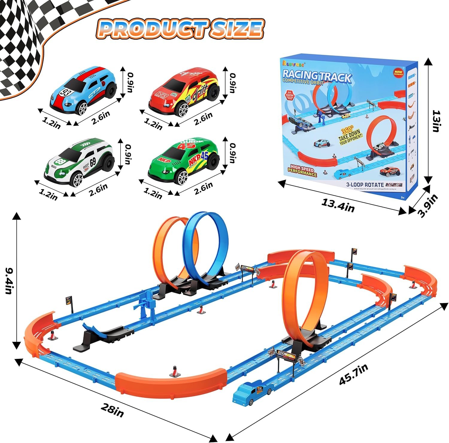 Slot Car Race Track Sets with 360° Thrill Loops & 4 High-Speed Cars, 64 Pcs Large Flexible Racing Track for Kids Ages 3-5 4-8 8-12, Race Car Toys Gift for Boys Girls Birthday Christmas - Image 5