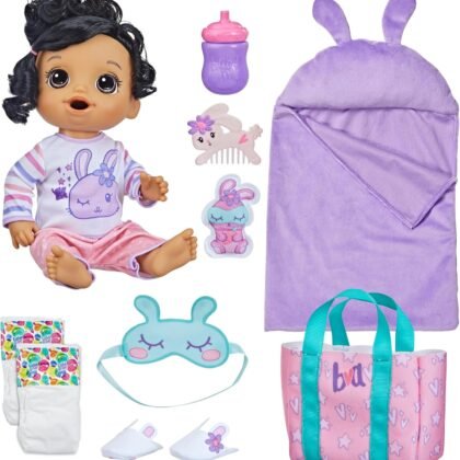 Baby Alive Bunny Sleepover Baby Doll, Bedtime-Themed 12-Inch Dolls, Sleeping Bag & Bunny-Themed Doll Accessories, Toys for 3 Year Old Girls and Boys and Up, Brown Hair (Amazon Exclusive)
