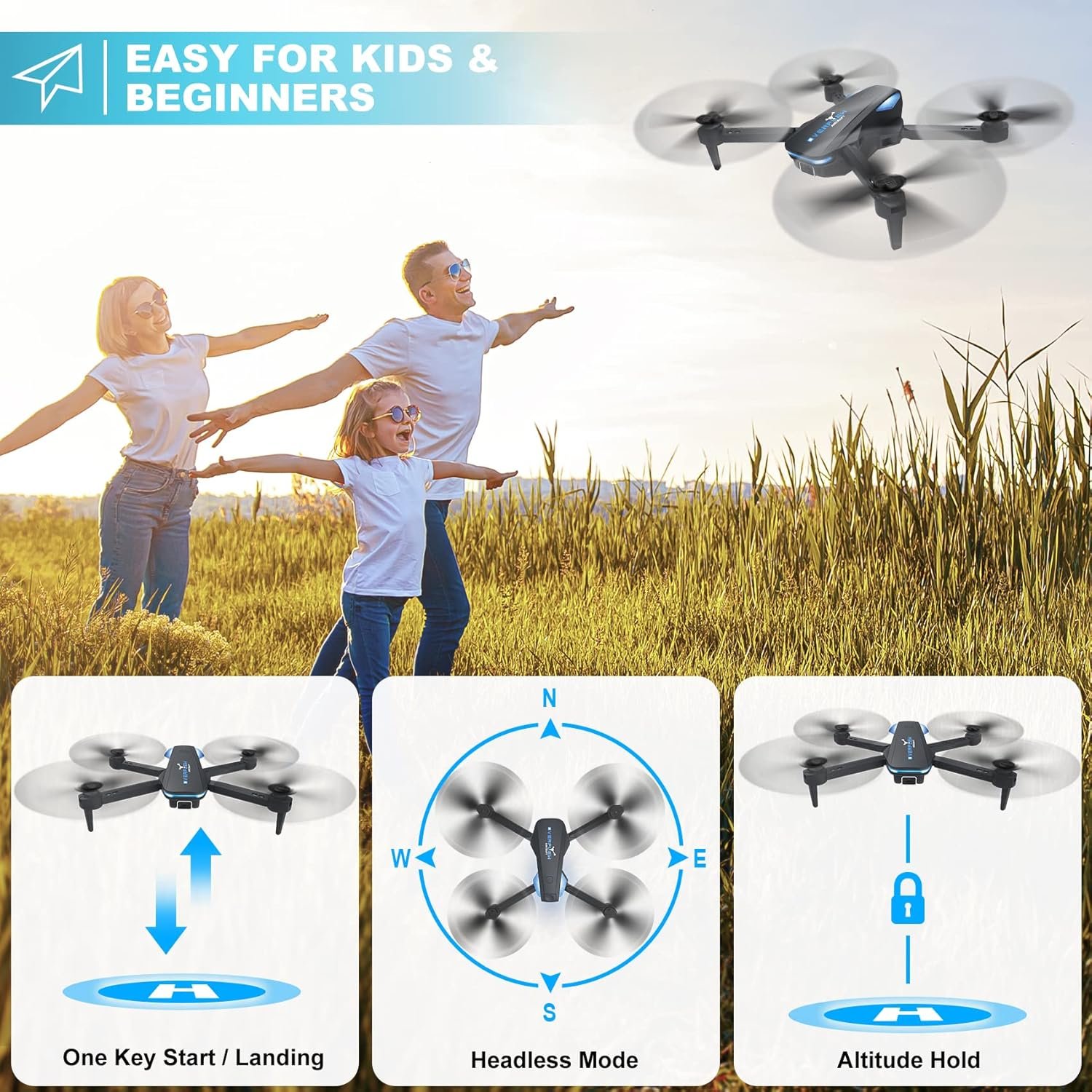 Drone with 1080P Camera for Beginners and Adults, Foldable Remote Control Quadcopter with Voice Control, Gestures Selfie, Altitude Hold, One Key Start, 3D Flips, 2 Batteries, Toy for Beginners - Image 3