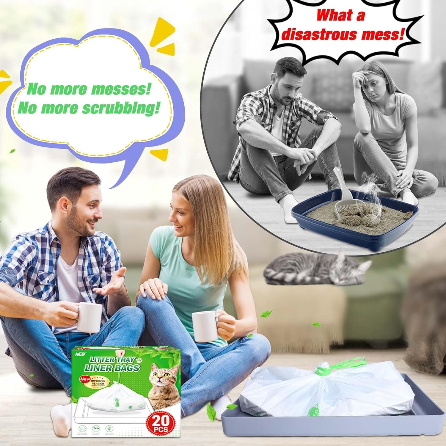 Litter Box Liners Compatible with Pets Scoopfree Litter Box Refill Tray Rectangle Bags with Anti-scratch Cardboard 20 Pack - Image 5